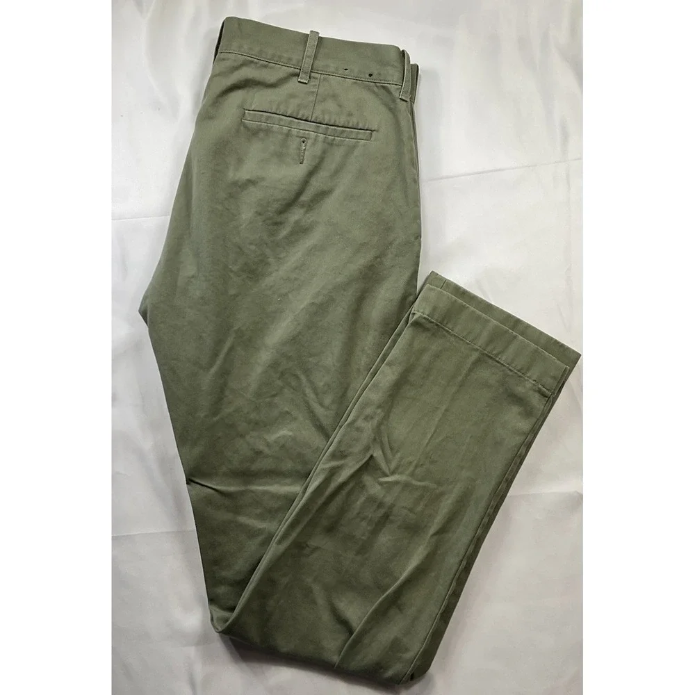 J Crew The Driggs Chino Pants Mens 34X34 Green Slim Tapered Flat Front Casual 23
